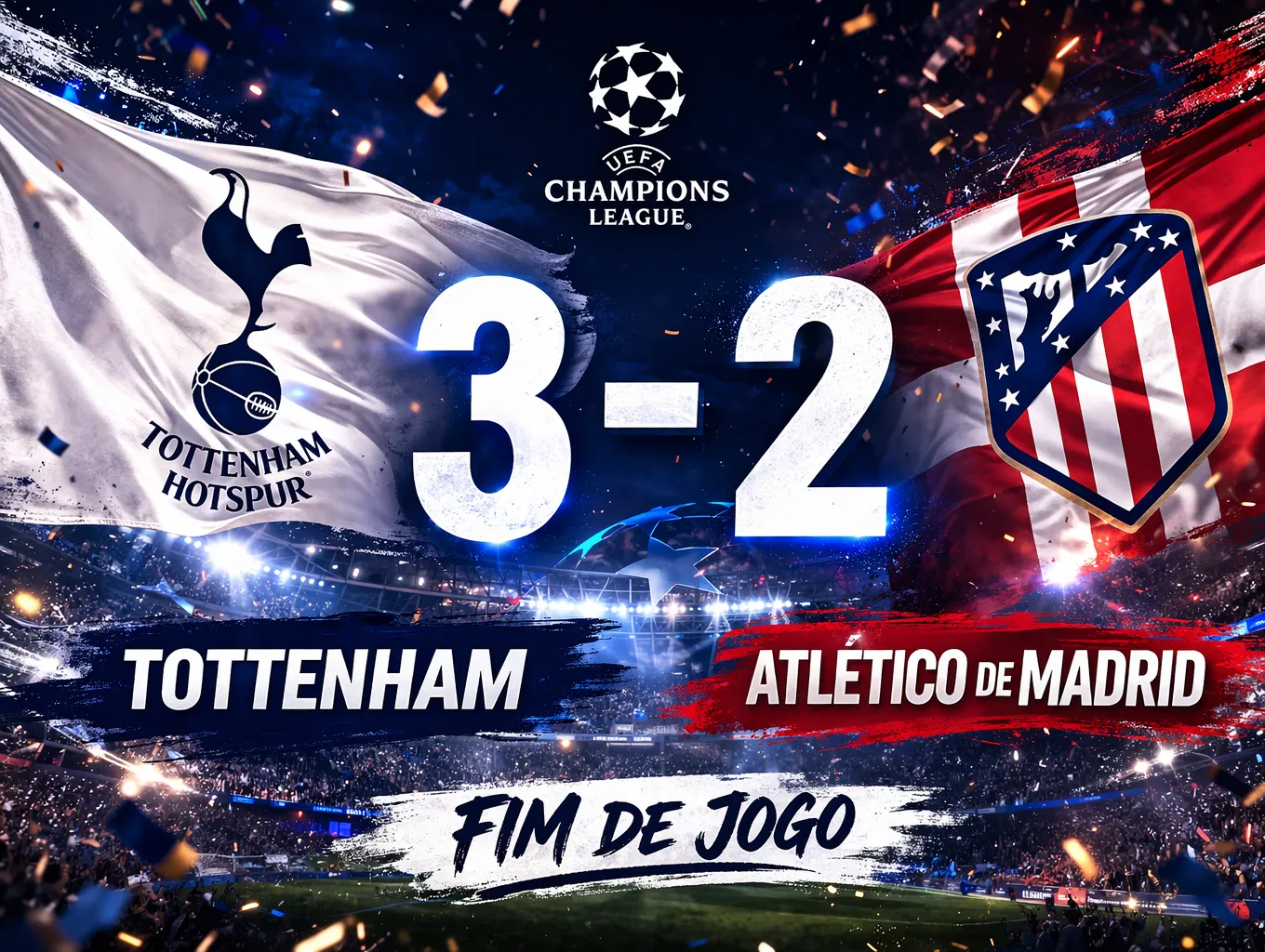 Atlético de Madrid elimina o Tottenham com um agregado de 7–5 numa eliminatória de dez golos