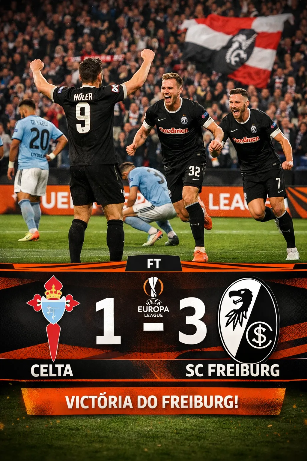 Freiburg Destroça o Celta e Marcha para as Meias-Finais