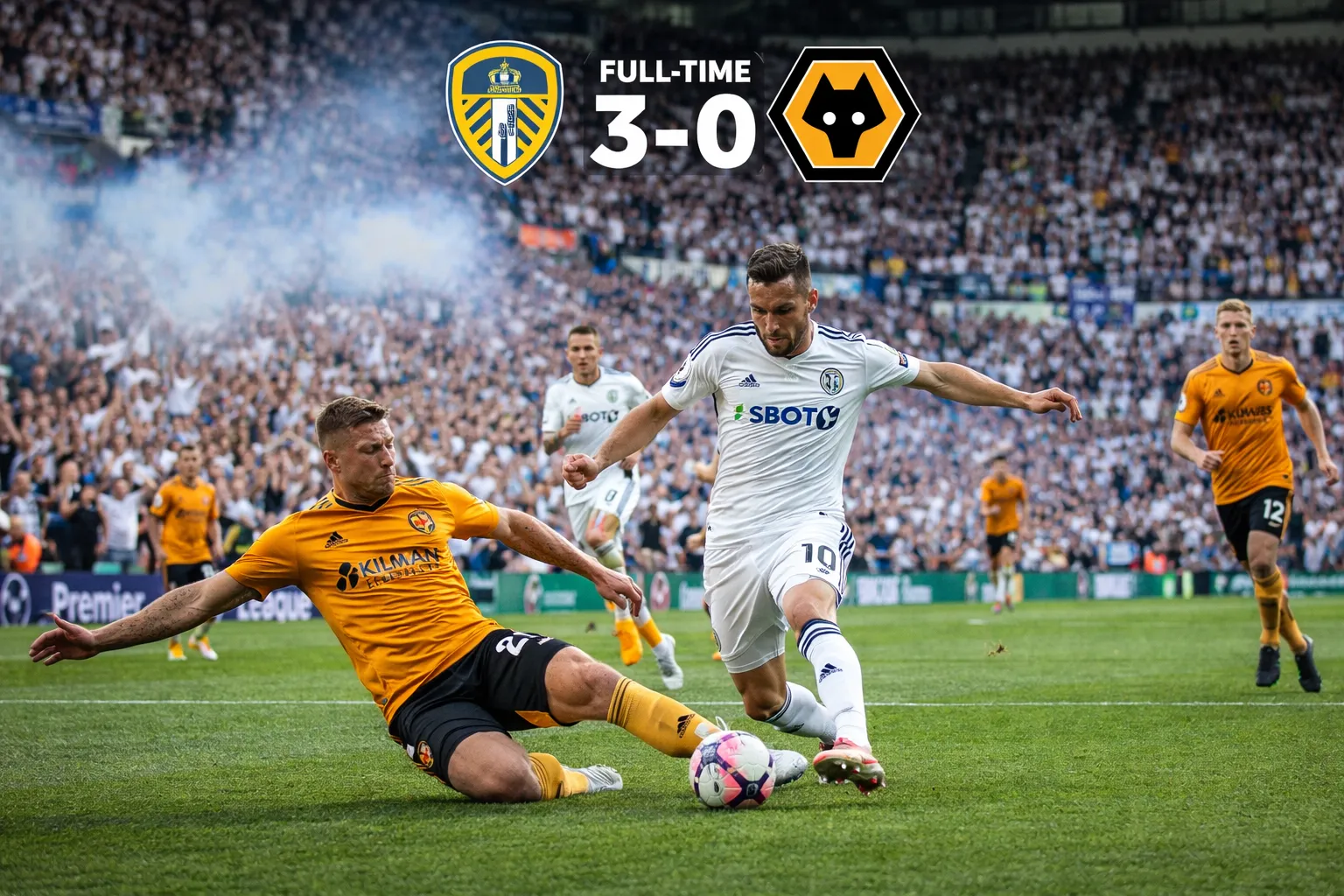 Leeds aplica goleada ao Wolves com dois golos relâmpago e sela vitória nos descontos