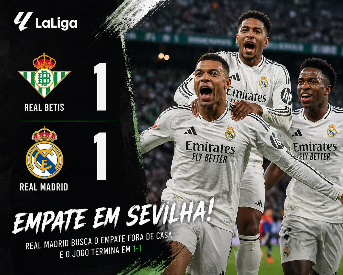 O Benito Villamarín ruge nos descontos: Betis arranca empate heroico ao Real Madrid