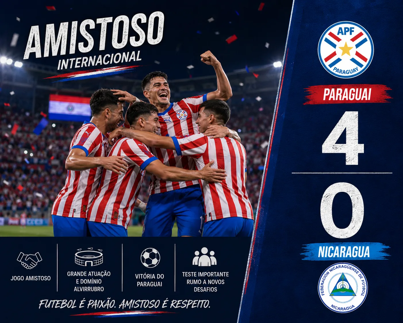 Paraguai goleia Nicarágua por 4–0 e encerra preparação para o Mundial com autoridade